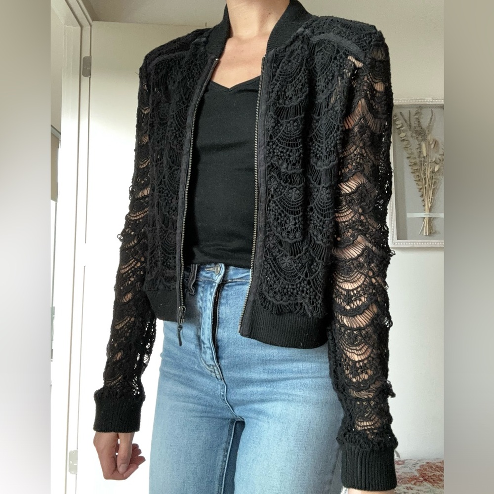 Free People, Black, Jacket, Crochet, Small